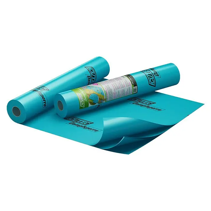 Icutec Dampfbremsfolie10 m², Polyethylen, sd-Wert: 100 m, Blau - Zwei Rollen CUTEQ Dampfsperre, eine ausgerollt, in hellem Blau. Schützt Gebäude vor Feuchtigkeit und Wasserdampf für ein gesundes Raumklima.