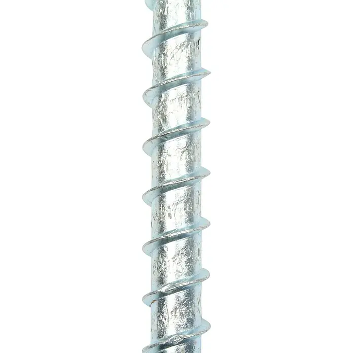 Profi Depot Kombibetonschraube - Durchmesser: 10,5 mm, Länge: 80 mm, V 40, 25 Stk. - Nahaufnahme einer Erdungsschraube mit Schraubengewinde. Ideal für sichere Befestigungen im Garten oder für Bauprojekte im Außenbereich.