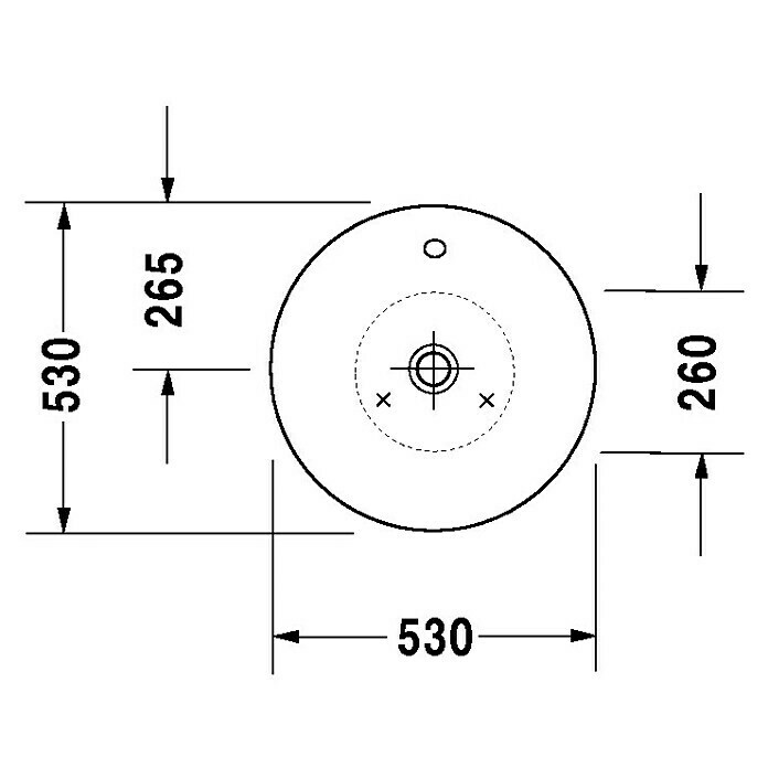 Duravit Starck 1 Waschschale Typ 2Durchmesser: 53 cm, Ohne Spezialglasur, Hahnloch: Ohne, Mit Überlauf, Weiß Sketch