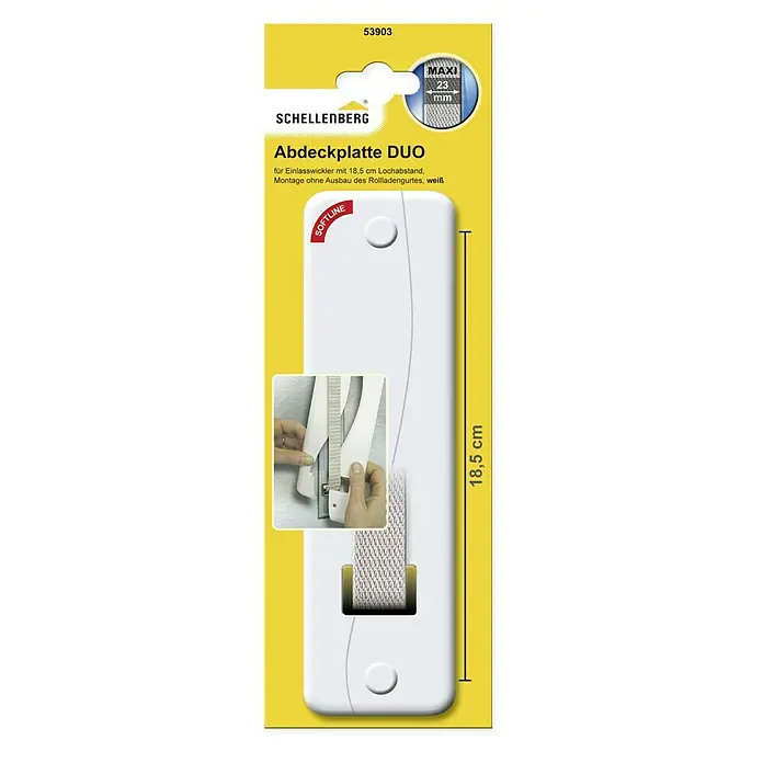 Schellenberg Abdeckplatte Duo234 x 64 x 9 mm, Lochabstand: 185 mm, Weiß - Abdeckplatte DUO von Schellenberg in Weiß: Geeignet für Einlasswickler mit 18,5 cm Lochabstand, einfache Montage ohne Ausbau des Rollladengurtes.