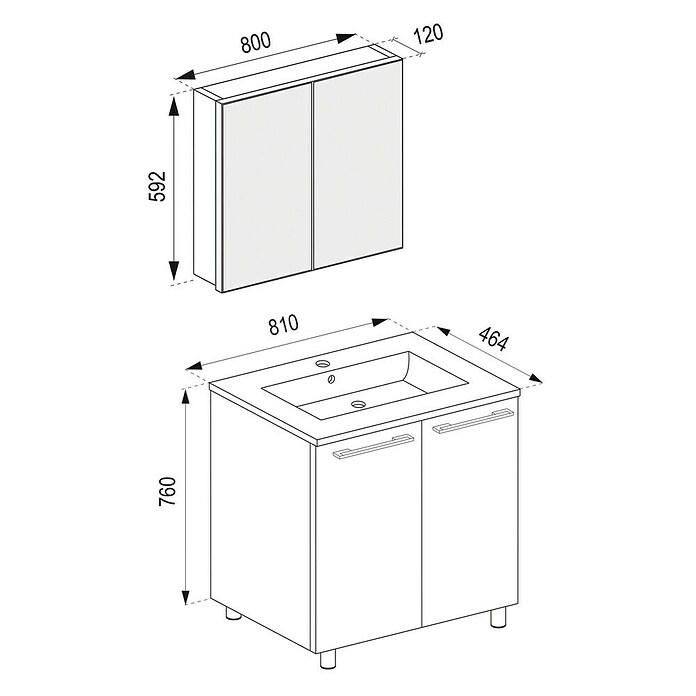 VCM Badinos Badmöbel-Set SPS (80 cm, Schwarz, Glänzend, Mit Spiegelschrank) | BAUHAUS