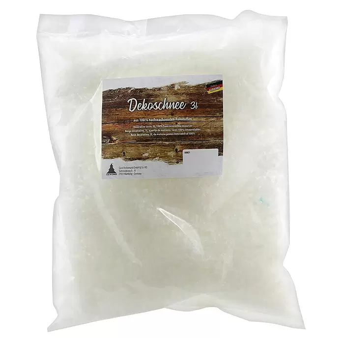 Deko-Schnee - Weiß, 300 g - Transparenter Beutel mit weißem Dekoschnee, 3 Liter, aus nachwachsenden Rohstoffen.