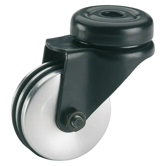 Dörner & Helmer Design-Lenkrolle - Durchmesser Rollen: 50 mm, Traglast: 50 kg, Gleitlager, Mit Rückenloch - Dreirädrige Möbelrolle mit schwarzer Halterung, ideal für Möbel. Die Rolle bietet Flexibilität und einfache Bewegung.