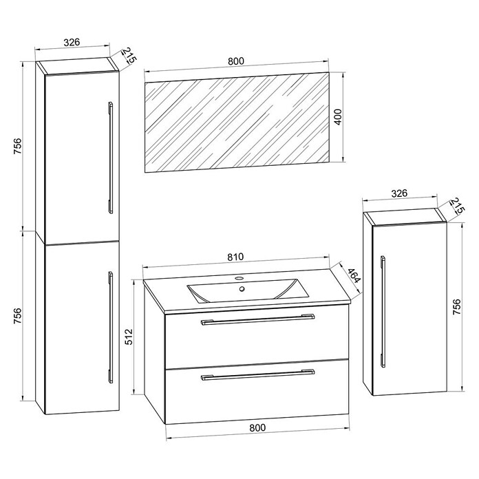 VCM Badinos Badmöbel-Set (80 cm, Schwarz, Glänzend, 5 -tlg.) | BAUHAUS