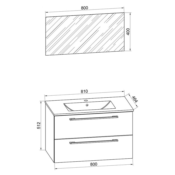 VCM Badinos Badmöbel-Set (80 cm, Schwarz, Glänzend, 3 -tlg.) | BAUHAUS