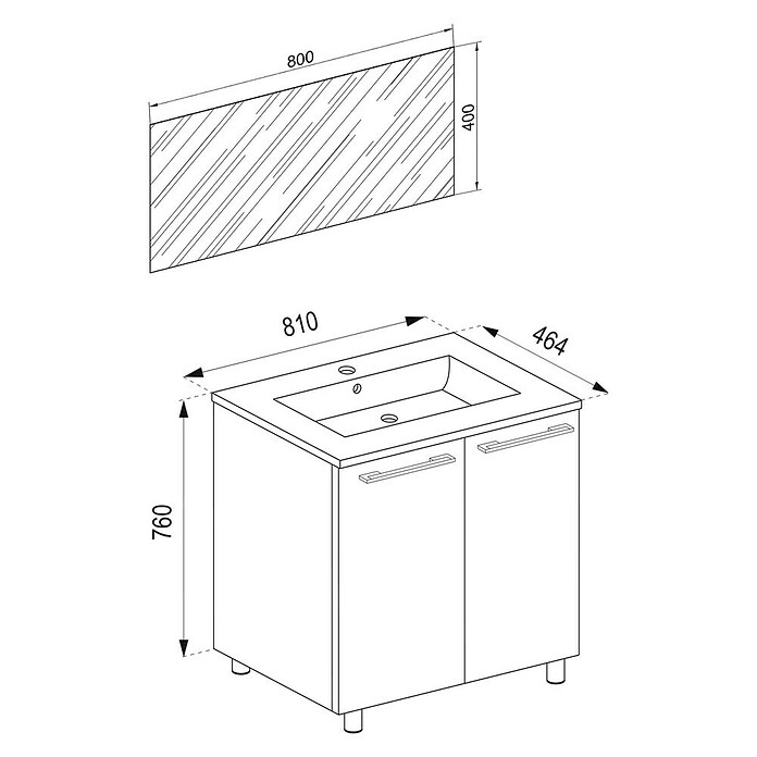 VCM Badinos Badmöbel-Set T2 (80 cm, Weiß, Glänzend, 3 -tlg.) | BAUHAUS