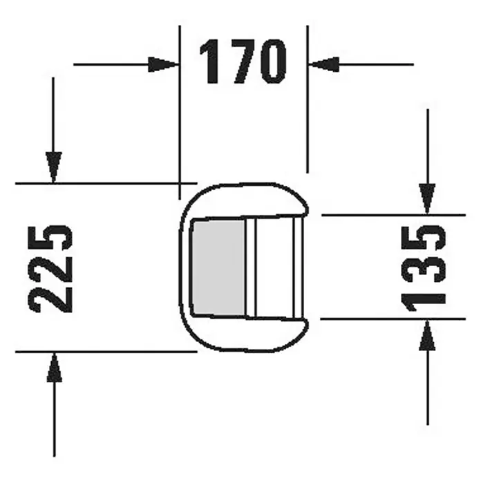 Duravit Happy D.2 Waschtisch-Standsäule - Unbeschichtet, Keramik, Weiß, Passend für: Duravit Happy D.2 Waschtische - Eine technische Zeichnung eines Stoßdämpfers mit den Maßen 170 mm Breite und 225 mm Höhe mit einer Tiefe von 135mm.