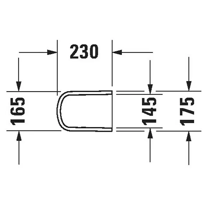 Duravit DuraStyle Waschbecken-Halbsäule - Unbeschichtet, Keramik, Weiß, Passend für: Duravit DuraStyle Waschbecken - Technische Zeichnung eines Bügelgriffs mit Maßangaben 230, 165, 145, 175 für detaillierte Produktinformationen.