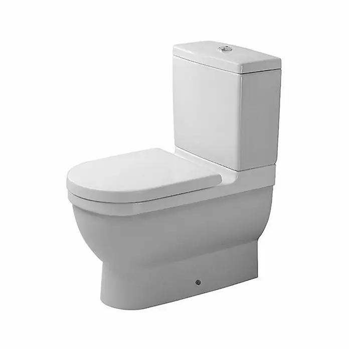 Duravit Starck 3 Stand-WC für Kombination Typ 1 - Mit Spülrand, Mit schmutzabweisender Glasur, Spülform: Tief, WC Abgang: Waagerecht, Weiß - Eine elegante, weiße Toilette mit einem spülkasten im modernen Design. Ideal für jedes Badezimmer.