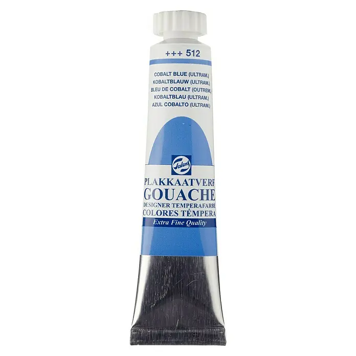 Talens Pintura gouache - Azul cobalto ultramar, 20 ml - Primer plano de un tubo de gouache azul cobalto de Talens, ideal para artistas y diseñadores que buscan pigmentos extrafinos de alta calidad.