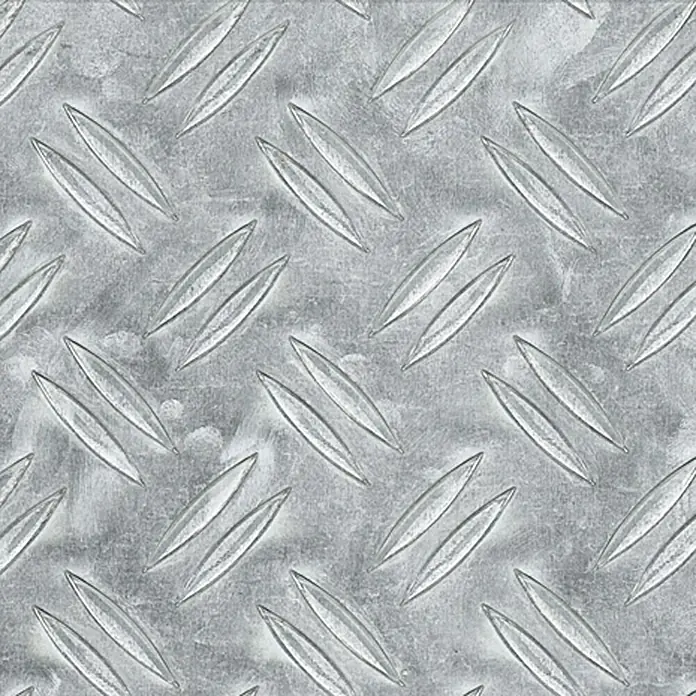 Kantoflex Riffelblech2.000 x 400 mm, Stärke: 1,5 mm - 2 mm, Aluminium, Unbehandelt - Strukturierter Hintergrund aus robustem, silberfarbenem Riffelblech für industrielle Anwendungen und rutschfeste Oberflächen.
