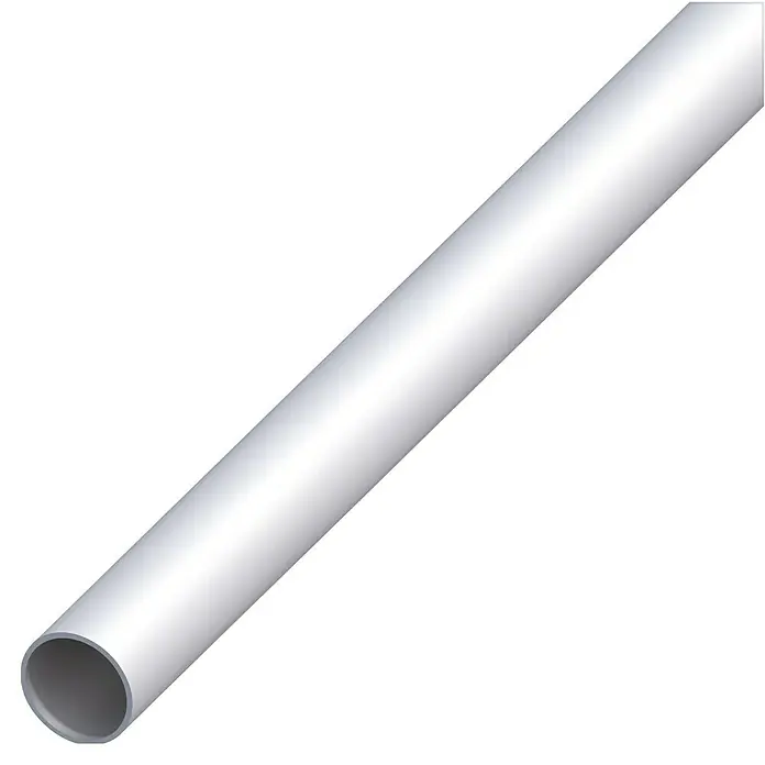Kantoflex Tubo redondo - Ø x L: 10 x 2.000 mm, Plateado, Anodizado - Una tubería de plástico blanca que se extiende diagonalmente por el marco, ofreciendo una mirada al interior.