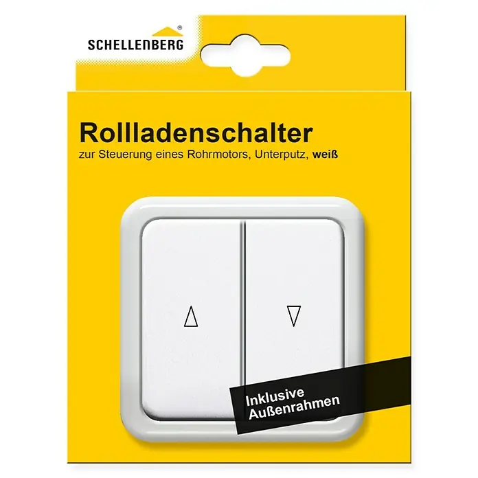 Schellenberg Interruptor para persianas - Interruptor basculante doble, Específico para: Persianas, toldos y estores motorizados - Interruptor de persiana enrollable Schellenberg para controlar motores tubulares, empotrado, blanco. Marco exterior incluido para fácil instalación.