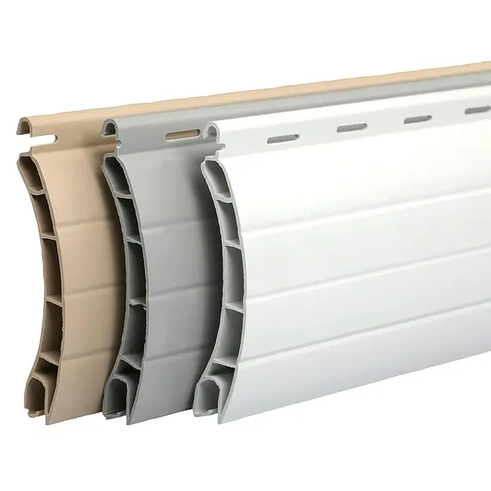 Schellenberg Rollladenprofil MaxiL x H: 150 x 5,2 cm, Geeignet für: Rollladen-Maxi-Systeme, Grau - Nahaufnahme von Rollladenprofilen in verschiedenen Farben, die die Konstruktion und das Design dieser Fensterabdeckungen hervorheben.