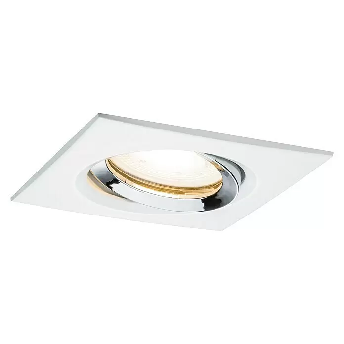 Paulmann Foco LED empotrable Nova Plus Single Light - 7 W, L x An x Al: 9,3 x 9,3 x 9 cm, Blanco, Blanco cálido - Foco empotrado cuadrado blanco con lámpara interior redonda, brillante y orientable en tonos cromo y dorado.
