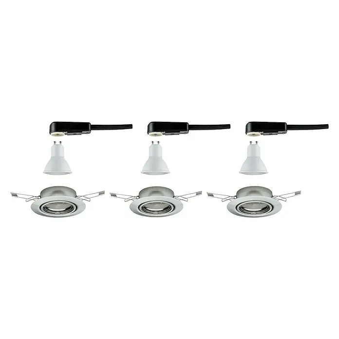 Paulmann LED-Einbauleuchten-Set Base - 5 W, Eisen gebürstet, 3 Stk., Warmweiß, Leuchtenkopf beweglich - Drei moderne LED-Einbaustrahler mit schwarzer Schiene, weißem Leuchtmittel und silberner Fassung für stilvolle Beleuchtung.