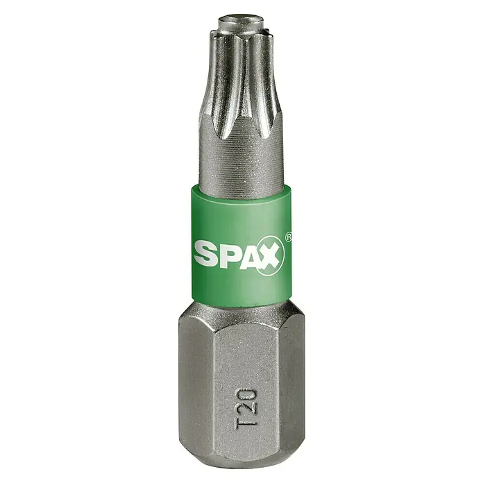 Spax Bit T-Star plus - T20, 1 Stk. - Torx-Bit T20 von SPAX mit grüner Kennzeichnung. Ideal für präzise Schraubarbeiten und hohe Drehmomentübertragung bei Bauprojekten.