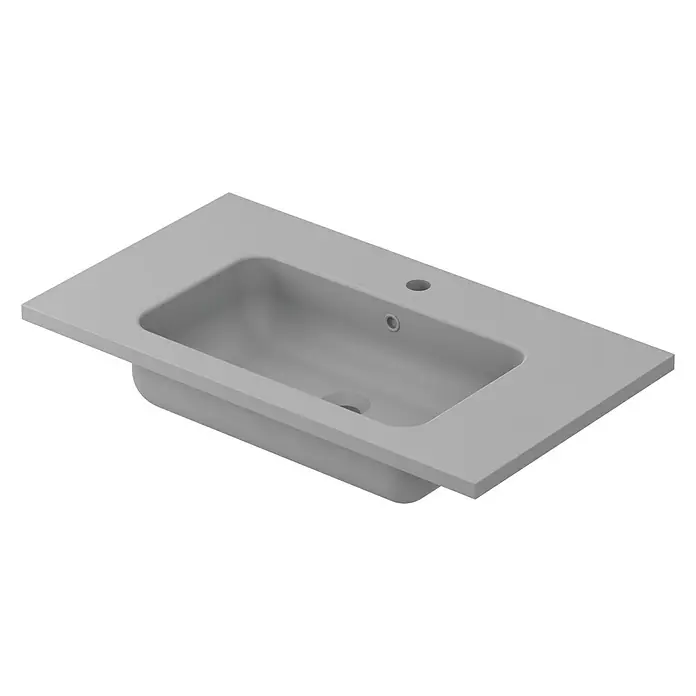 Lavabo Zeppelin mate - 80,5 x 45,5 cm, Orificios para grifo: Medio, Con desbordamiento, Gris - Un lavabo de baño gris con superficie de encimera y un orificio para grifo único, ideal para baños modernos.