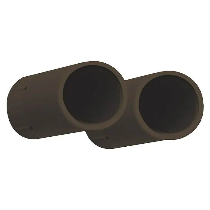 Schellenberg Anschlagstopfen - Ø x L: 20 x 40 mm, Braun - Nahaufnahme von zwei zylindrischen Auspuffrohren, dunkelbraun, mit dunklen, leeren Öffnungen auf schwarzem Hintergrund.