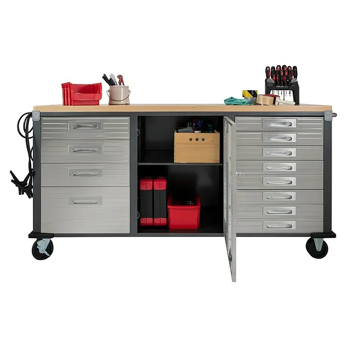 Werkstattwagen - L x B x H: 51 x 195 x 95 cm, Anzahl Schubladen: 12 Stk. - Werkbank mit Schubladen und Stauraum. Die Werkbank verfügt über eine robuste Arbeitsfläche und ist ideal für Werkstätten.
