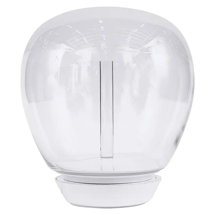 Artemide LED-Tischleuchte Empatia 26 - 20 W, Weiß, Warmweiß, Höhe: 29 cm - Ein Nahaufnahme einer transparenten Kuppel auf einem weißen Sockel. Das elegante Design macht es zu einem idealen Deko-Objekt.