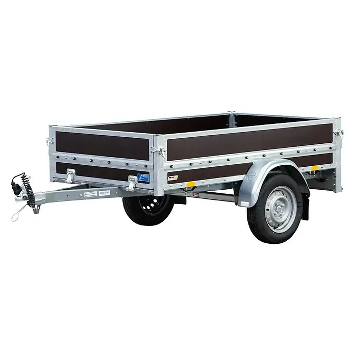 Stema Anhänger WOODOXX 750 - Nutzlast: 584 kg, Einachser, Kasteninnenmaß: 201 x 115 x 40 cm, Ungebremst - Hier ist ein kompakter Anhänger mit Bordwänden und zwei Rädern, ideal für den Transport von Gütern.