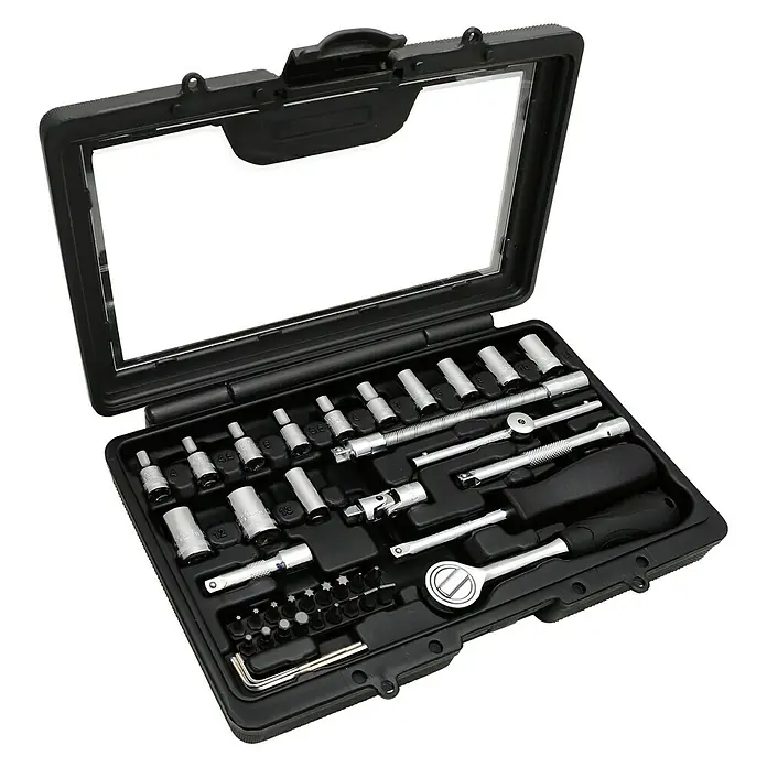 Alpha Tools Steckschlüssel-Set WBL - 41 -tlg., Antriebsgröße: ¼″ - Werkzeugkasten mit diversen Steckschlüsseln, Verlängerungen, Schraubendrehergriffen und Bits, ideal für Reparaturen und Heimwerkerprojekte.