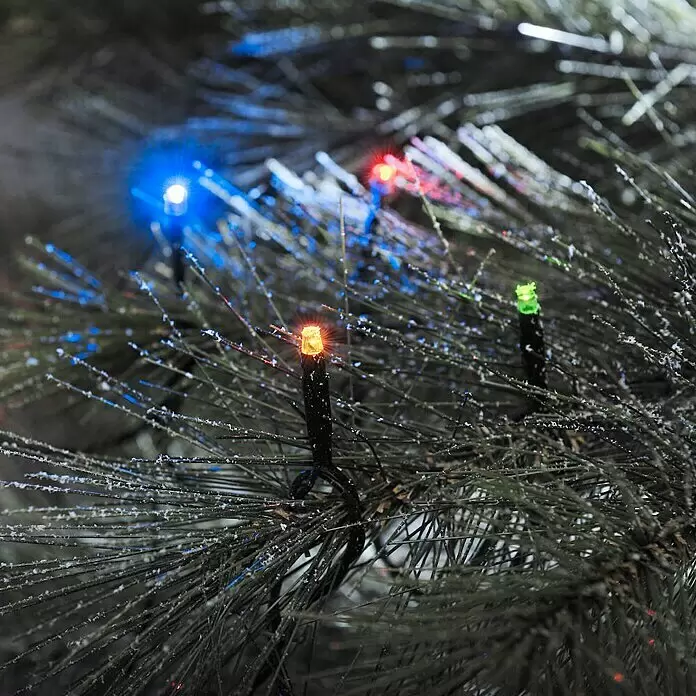 Konstsmide LED-Lichterkette - Außen, Lichtfarbe: Mehrfarbig, Anzahl Leuchtmittel: 80 Stk., Netzbetrieben - Mehrfarbige LED-Weihnachtslichter an gefrosteten Kiefernzweigen.