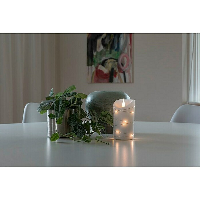 Konstsmide LED-Kerze mit Tropfen (Weiß, Ø x H: 7,5 x 13,5 cm, Wachs, Warmweiß)