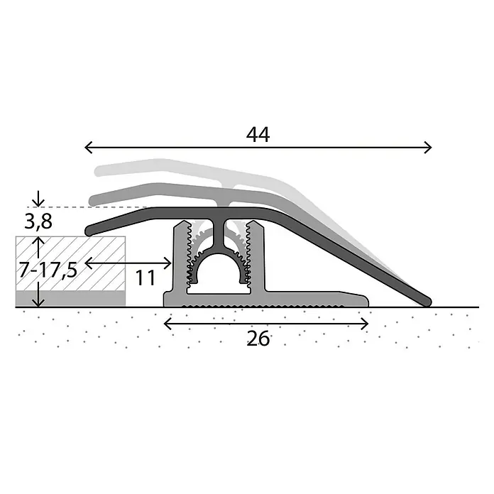 LOGOCLIC Anpassprofil 307 - Eiche Hell, 0,9 m x 44 mm, Montageart: Stecken - Profilleiste für Bodenbeläge mit Maßen. Die Übergangsleiste ist ideal für Höhenunterschiede zwischen Bodenbelägen.