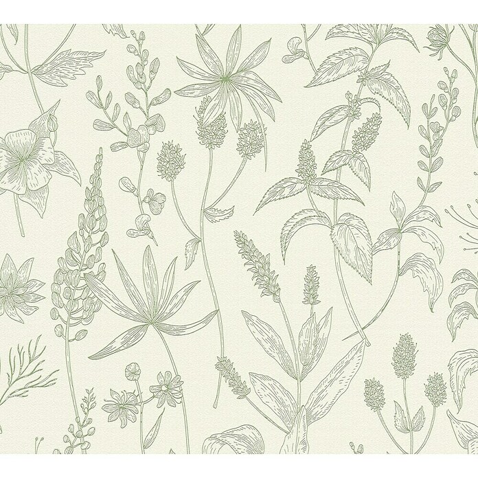AS Creation Trendwall Vliestapete (Beige/Grün, Floral, 10,05 x 0,53 m)