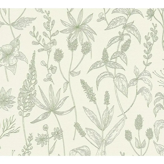 A.S. Création Trendwall Vliestapete Blütengräser - Beige/Grün, Floral, 10,05 x 0,53 m - Helle Tapete mit Pflanzenmuster. Das florale Design in sanften Farbtönen verleiht jedem Raum eine beruhigende Atmosphäre. Ideal für Wohn- und Schlafzimmer.