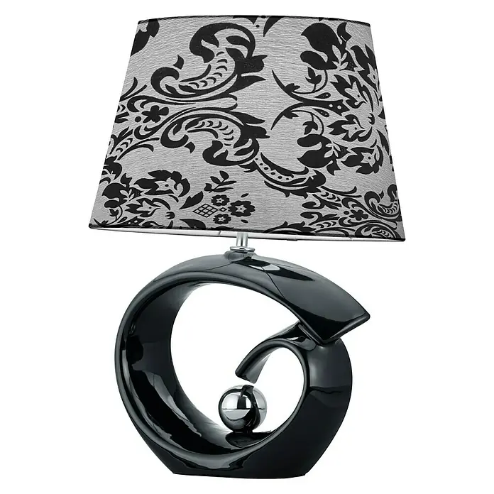 Hell Tischleuchte - 60 W, L x B x H: 16 x 38 x 50 cm, Schwarz, E27 - Elegante schwarze Lampe mit gemustertem Lampenschirm und dekorativer Kugel. Schafft eine stilvolle Atmosphäre in jedem Raum.