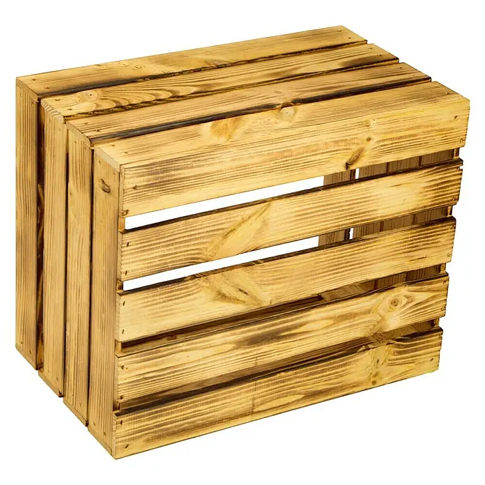 Holzregal Johanna - L x B x H: 40 x 50 x 30 cm, Holz, Braun - Holzstapelbox: Eine rustikale, geflammte Holzstapelbox, ideal zur Aufbewahrung und Dekoration, mit sichtbarer Holzstruktur.