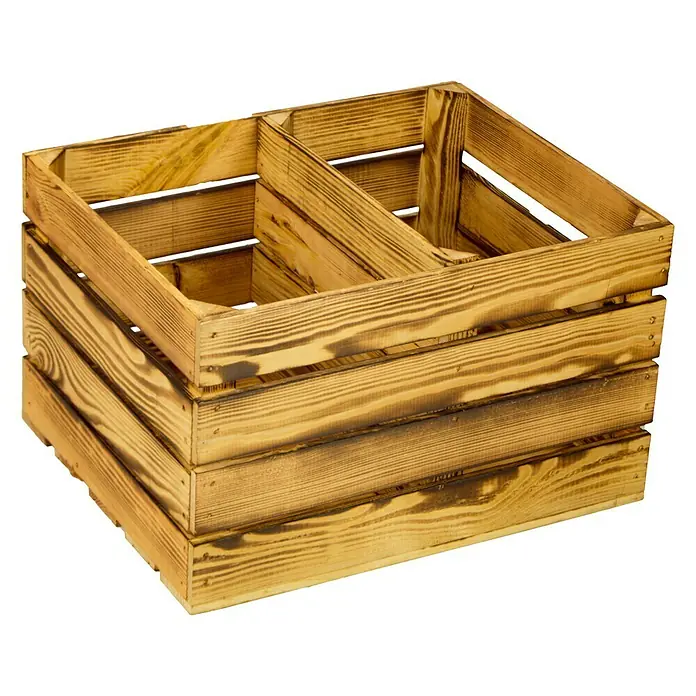 Holzregal Johanna - L x B x H: 30 x 40 x 50 cm, Holz, Braun - Rustikale Holzkiste mit zwei Fächern, ideal für Aufbewahrung und Dekoration mit natürlicher Holzmaserung.