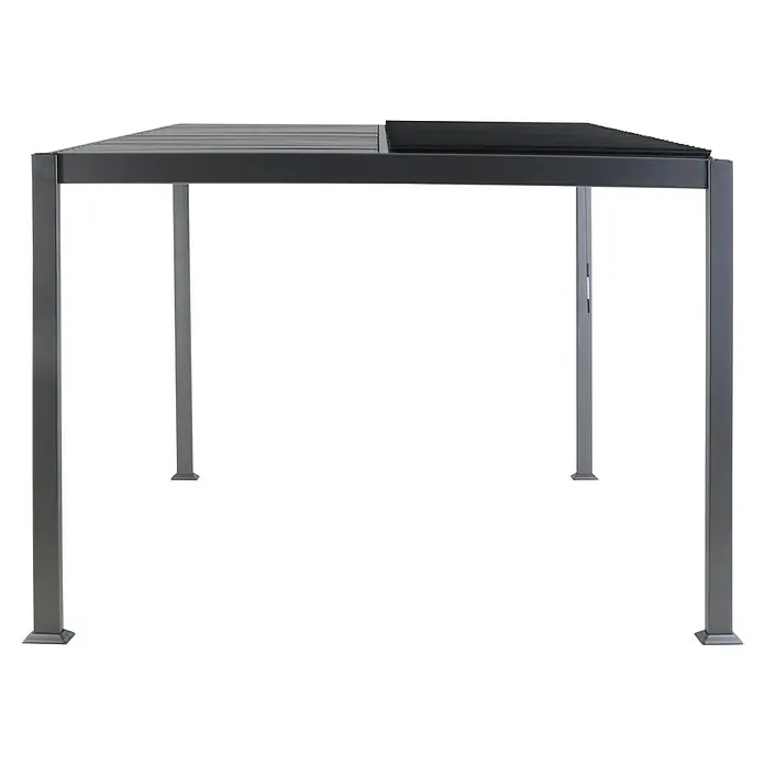Sunfun Anstellpavillon Palma - B x T: 300 x 300 cm, Anthrazit, Aluminium - Abbildung einer modernen grauen Pavillonstruktur mit verstellbarem Dach für den Außenbereich.