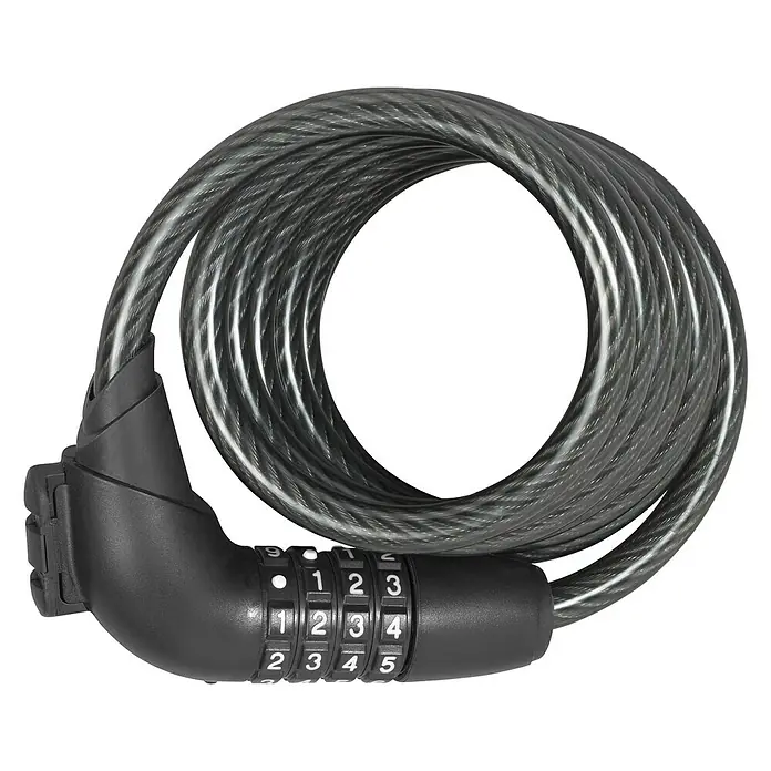 Abus Zahlen-Spiralschloss CC Lock 4101 - Länge: 185 cm, Stärke: 10 mm - Spiralförmiges Fahrradschloss mit Zahlencode. Das graue Kabelschloss bietet Diebstahlschutz für Fahrräder und andere Wertgegenstände.