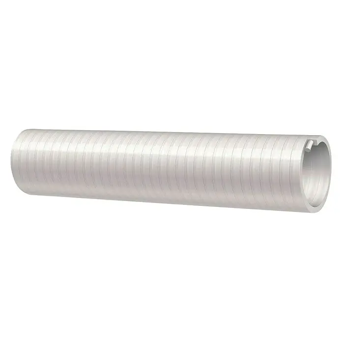 Sanitärschlauch Meterware - Innendurchmesser: 25 mm, Außendurchmesser: 32 mm, Kunststoff, Weiß - Ein weißes, flexibles Lüftungsrohr. Das Rohr ist gerippt und hat eine runde Öffnung.