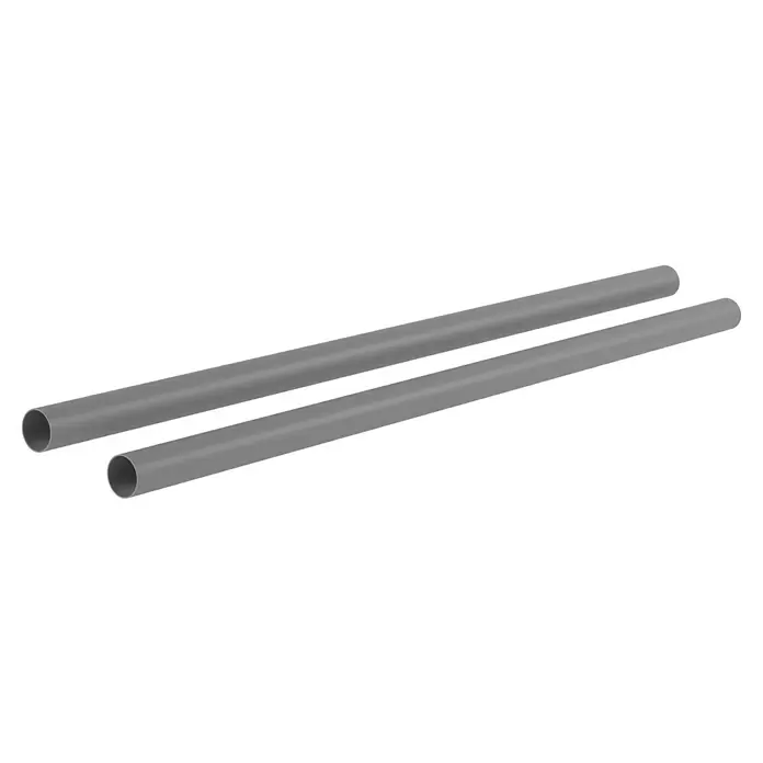 Marley Dachrinnen-Set - Nennweite: 75 mm, Passend für: Gartenhäuser Seitenlänge bis 3 m, Grau, Kunststoff - Zwei graue Rohre, diagonal ausgerichtet.