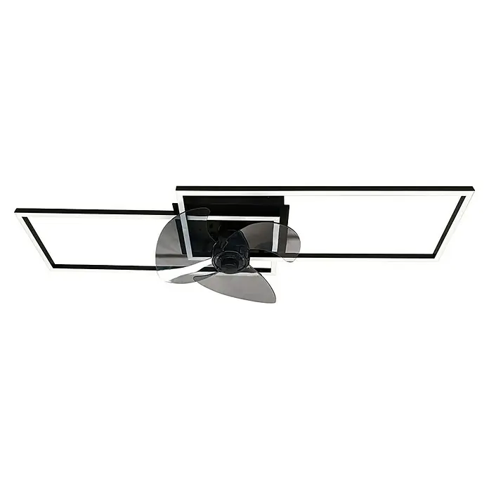 Deckenventilator mit LED-Beleuchtung Castelo - Schwarz, 55 W - Moderne Deckenleuchte mit Ventilator. Die schwarze Leuchte hat LED-Streifen und klare Rotorblätter. Sorgt für Licht und Kühlung.