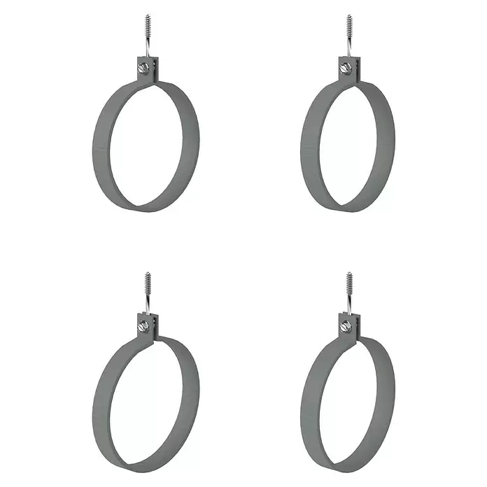 Marley Dachrinnen-Set - Nennweite: 75 mm, Passend für: Gartenhäuser Seitenlänge bis 3 m, Grau, Kunststoff - Vier graue Metallrohrschellen mit Schrauben.
