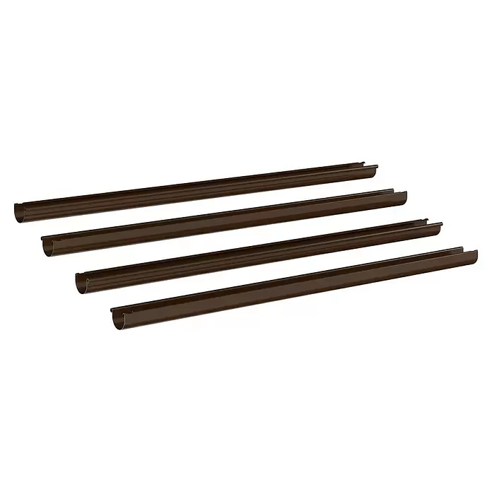 Marley Dachrinnen-Set - Nennweite: 75 mm, Passend für: Gartenhäuser Seitenlänge bis 3 m, Braun, Kunststoff - Mehrere braune U-förmige Regenrinnenabschnitte für die Dachentwässerung.