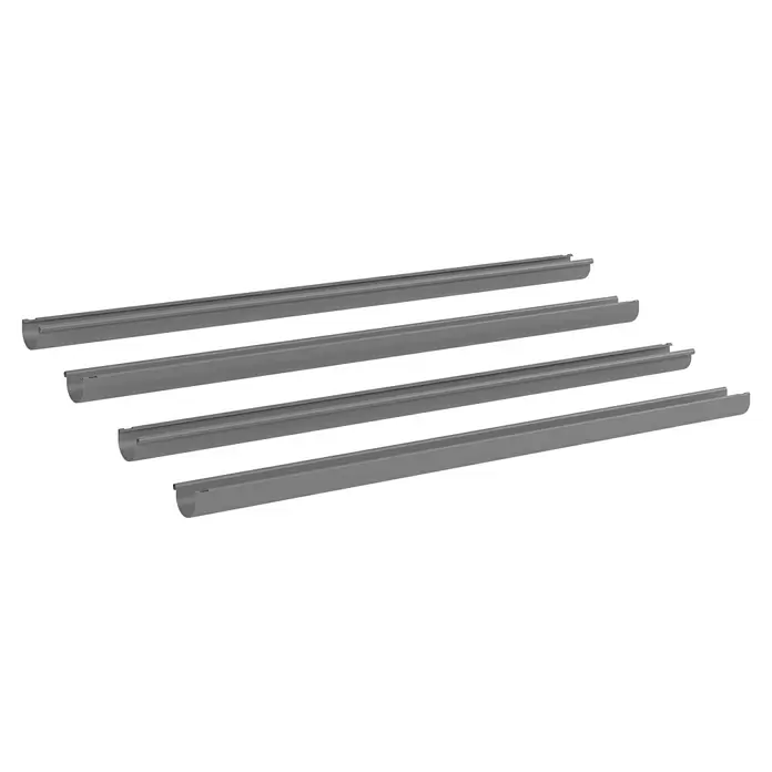 Marley Dachrinnen-Set - Nennweite: 75 mm, Passend für: Gartenhäuser Seitenlänge bis 4 m, Grau, Kunststoff - Vier graue halbrunde Regenrinnen zur Wasserableitung.