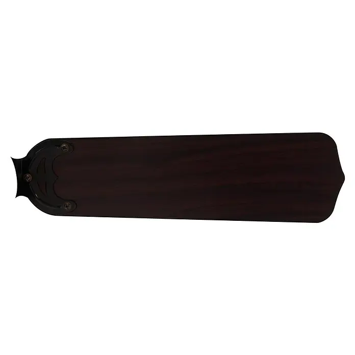 Voltomat Deckenventilator Bungonia - Schwarz, 105 cm, 60 W - Detailaufnahme eines Deckenventilatorflügels aus dunklem Holz, befestigt mit schwarzen Beschlägen und Schrauben, für eine rustikale Note.
