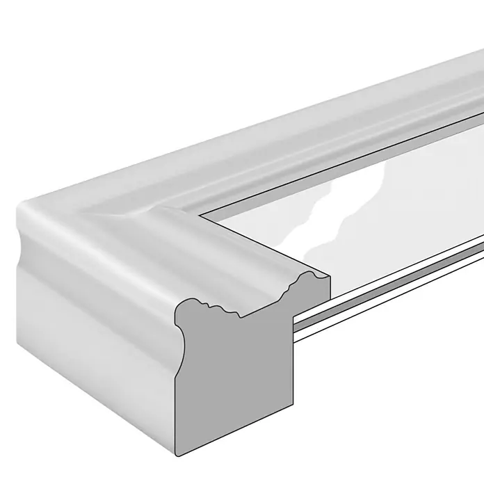 Nielsen Holzrahmen Antigo18 x 24 cm, Silber - Detailaufnahme eines eleganten, grauen Bilderrahmenprofils mit feinen Zierleisten und klaren Linien für stilvolle Rahmungen.