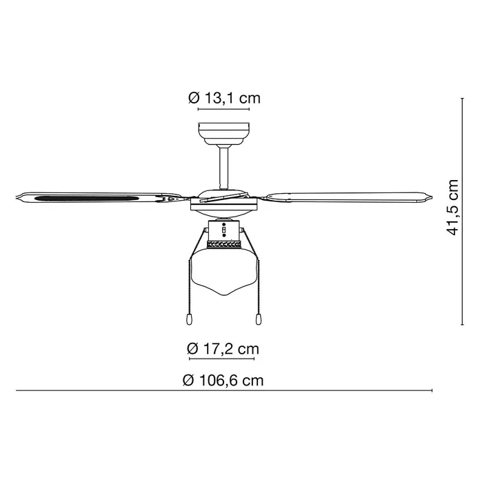 Voltomat Deckenventilator - Braun, 106,6 cm, 60 W - Deckenventilator mit drei Flügeln und integrierter Leuchte, Abmessungen: Ø 106,6 cm, Höhe 41,5 cm.