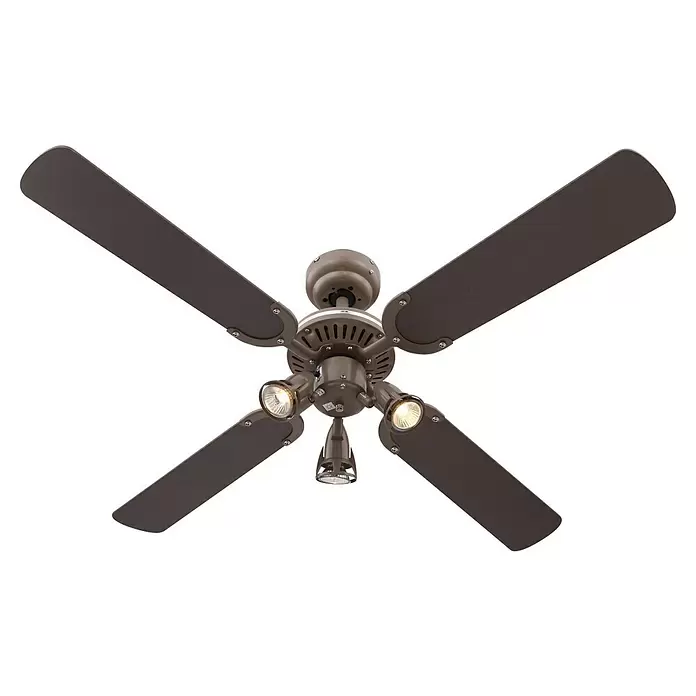 Proklima Deckenventilator Richmond - Titan, 105 cm, 150 W - Brauner Deckenventilator mit vier Flügeln und drei integrierten Leuchten.