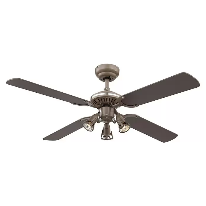 Proklima Deckenventilator Richmond - Titan, 105 cm, 150 W - Brauner Deckenventilator mit vier Flügeln und drei integrierten Strahlern.