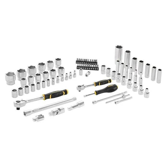 Stanley FatMax Set de llaves de vaso FMMT82826-1 - 81 pzs., Tamaño de accionamiento: ½″ - Amplio juego de vasos con destornilladores y carraca para reparaciones y proyectos de bricolaje. Equipo versátil para diversas tareas.
