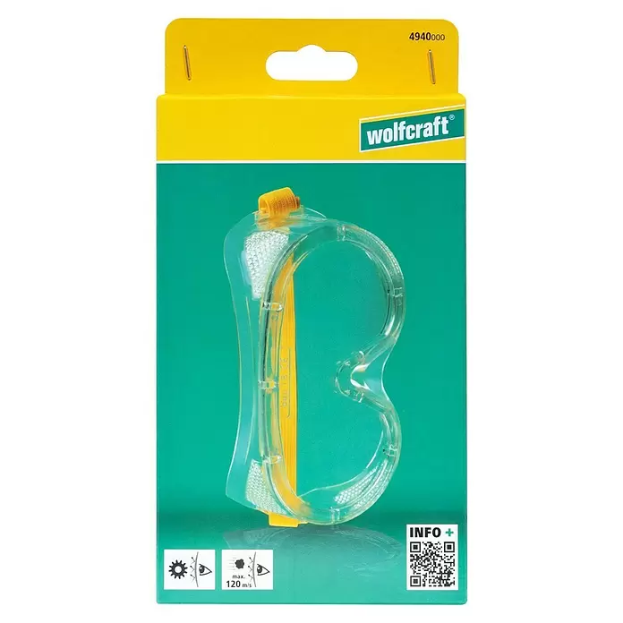 Wolfcraft Gafas de seguridad Kids - Apto para: Niños - Gafas de seguridad transparentes de plástico con correa elástica amarilla, indicando protección contra impactos.